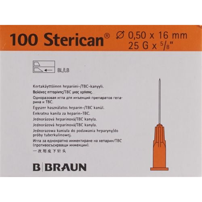 Sterican Nadel 25г 0.50x16мм Orange Luer 100 штук