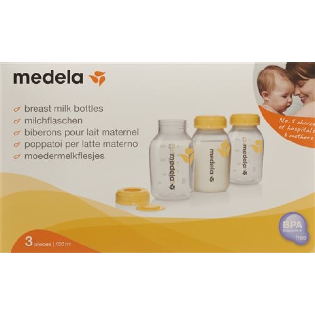 Medela Milchflasche 150мл 3 штуки bedruckt mit Deckel