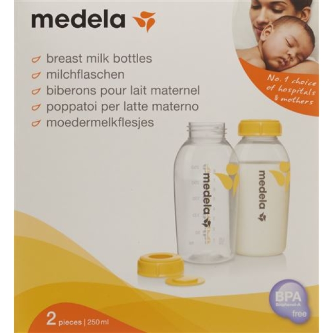 Medela Milchflasche 250мл 2 штуки bedruckt mit Deckel