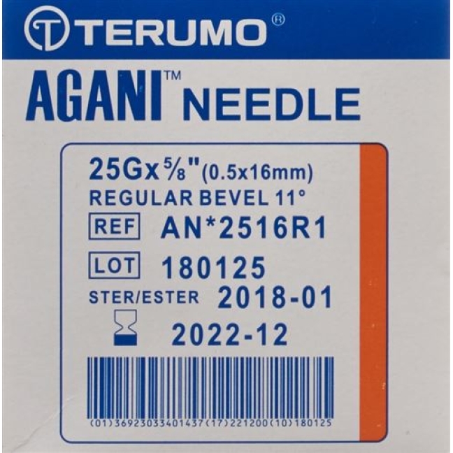 Terumo Agani Einmalkanulen 25г 0.5x16мм Orange 100 штук