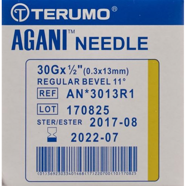 Terumo Agani Einmalkanulen 30г 0.3x13мм Gelb 100 штук