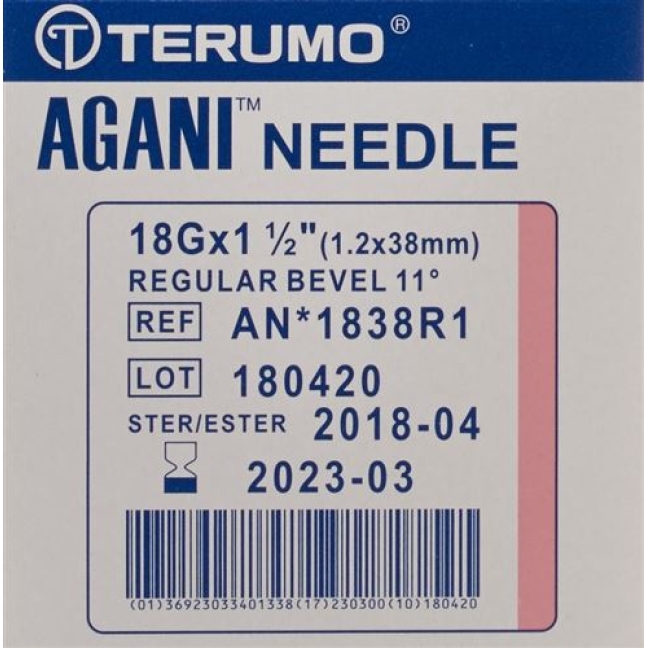 Terumo Agani Einmalkanule 18г 1.2x38мм Rosa 100 штук