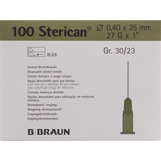 Sterican Nadel Dent 27г 0.4x25мм Grau 100 штук