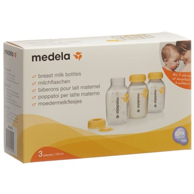 Medela Milchflasche 150мл 3 штуки bedruckt mit Deckel