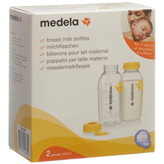 Medela Milchflasche 250мл 2 штуки bedruckt mit Deckel