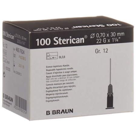 Sterican Nadel 22г 0.70x30мм Schwarz Luer 100 штук