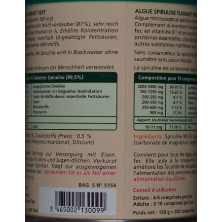 Спирулина Flamant Vert органические таблетки 500 мг пакетик 180 штук