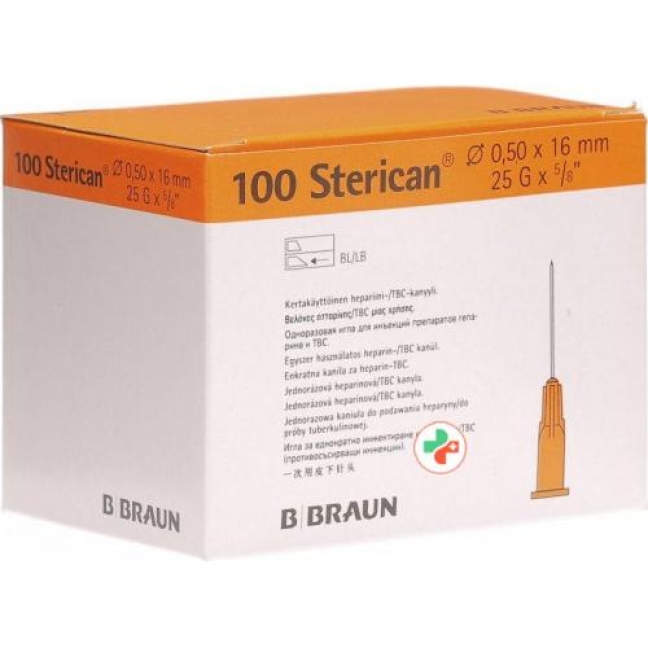 Sterican Nadel 25г 0.50x16мм Orange Luer 100 штук