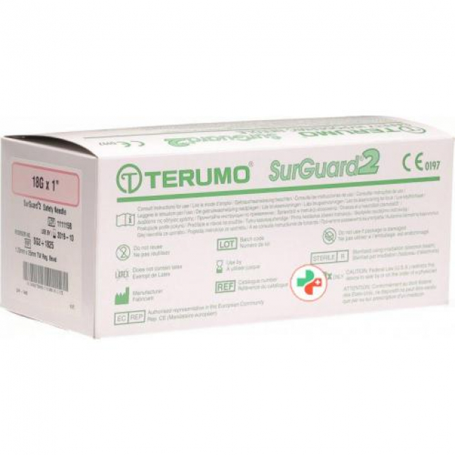 Terumo SurGuard2 Sicherheits-Einmalkanulen 18г 1.2x25мм Rosa 100 штук