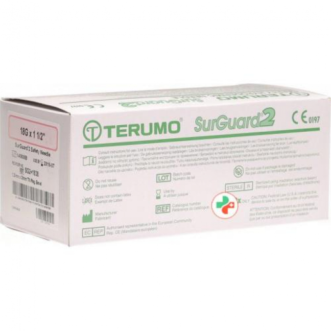 Terumo SurGuard2 Sicherheits-Einmalkanulen 18г 1.2x38мм Rosa 100 штук