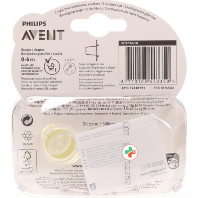 Avent Philips Beruhig Nuggi Sili 0-6 Mt Nach 2 штуки