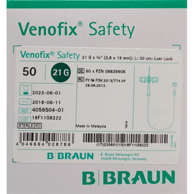 VENOFIX SAFETY 21G 0.8x19mm grün 30cm