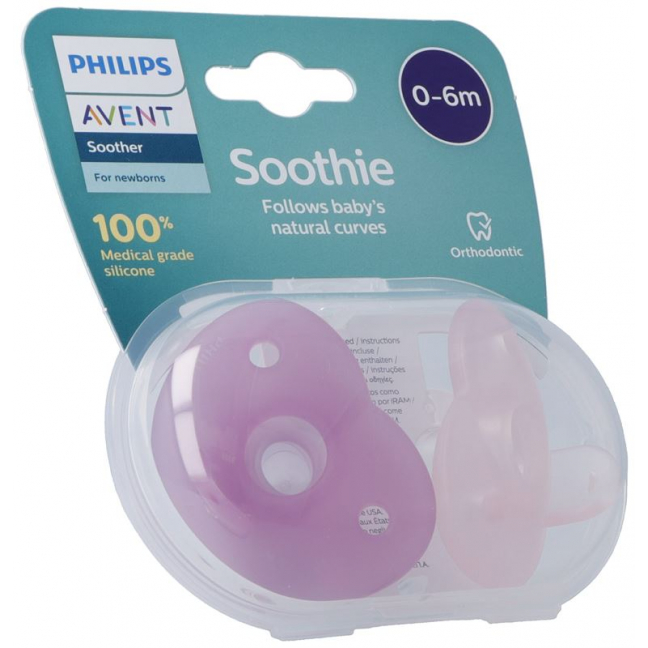 PHILIPS AVENT Curved Soothie Pink 0-6m Steri