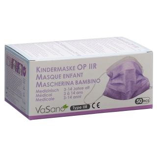 Хирургическая маска Vasano тип Iir детская от 3 до 14 лет фиолетовая 50 шт.