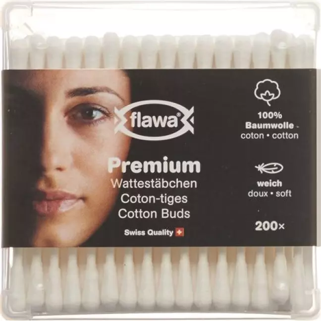 Flawa Premium Wattestabchen доза 200 штук Flawa Premium Wattestabchen доза 200 штук
