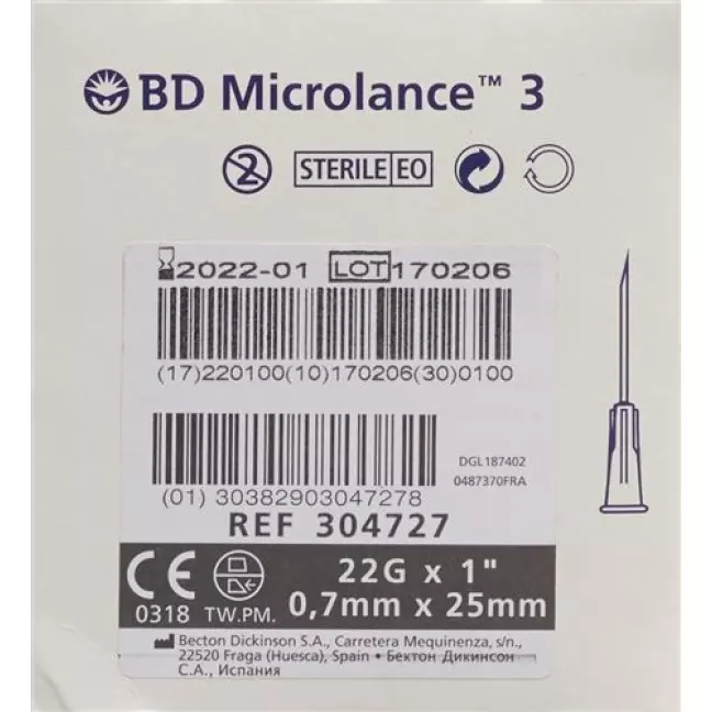 BD MICROL 3 INJ KAN 0.70X25MM BD MICROL 3 INJ KAN 0.70X25MM