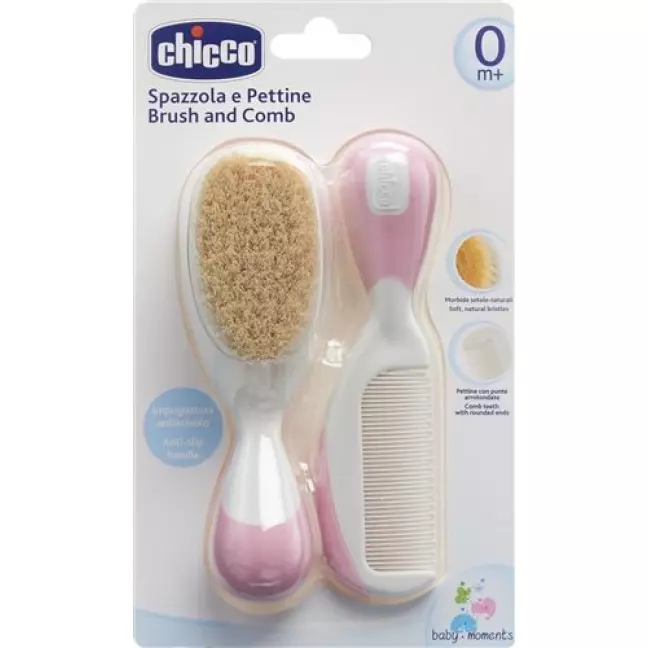 Chicco Kamm und Burste Naturborsten Pink 0m+ Chicco Kamm und Burste Naturborsten Pink 0m+