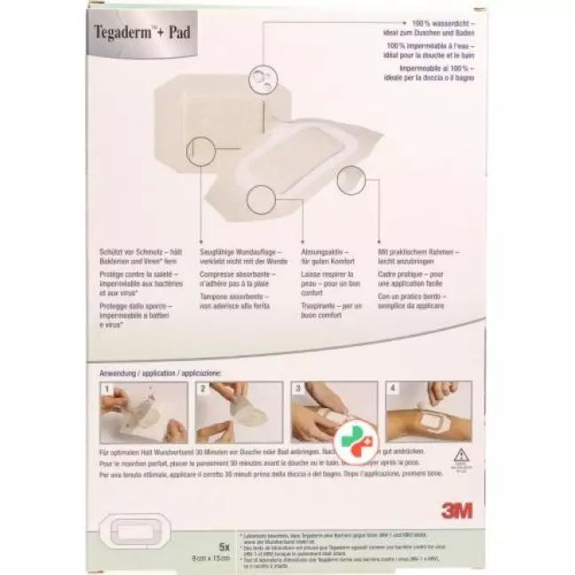 3M Tegaderm + Pad 9x15см / Wundkissen 4.5x10см 5 штук 3M Tegaderm + Pad 9x15см / Wundkissen 4.5x10см 5 штук