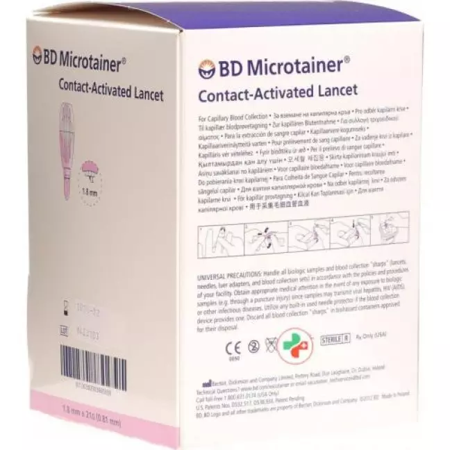 BD Microtainer ланцеты 21gx1.8мм Pink 200 штук BD Microtainer ланцеты 21gx1.8мм Pink 200 штук